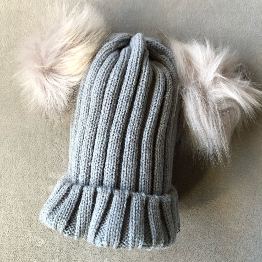Double Pom Knit Toque ~ Grey ~ Brand New! Size Baby to Toddler